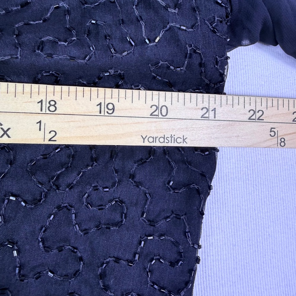 Laurence Kazar Vtg Silk Beaded Top XL Black Sheer Sleeve Evening Cocktail Blouse - Picture 8 of 16